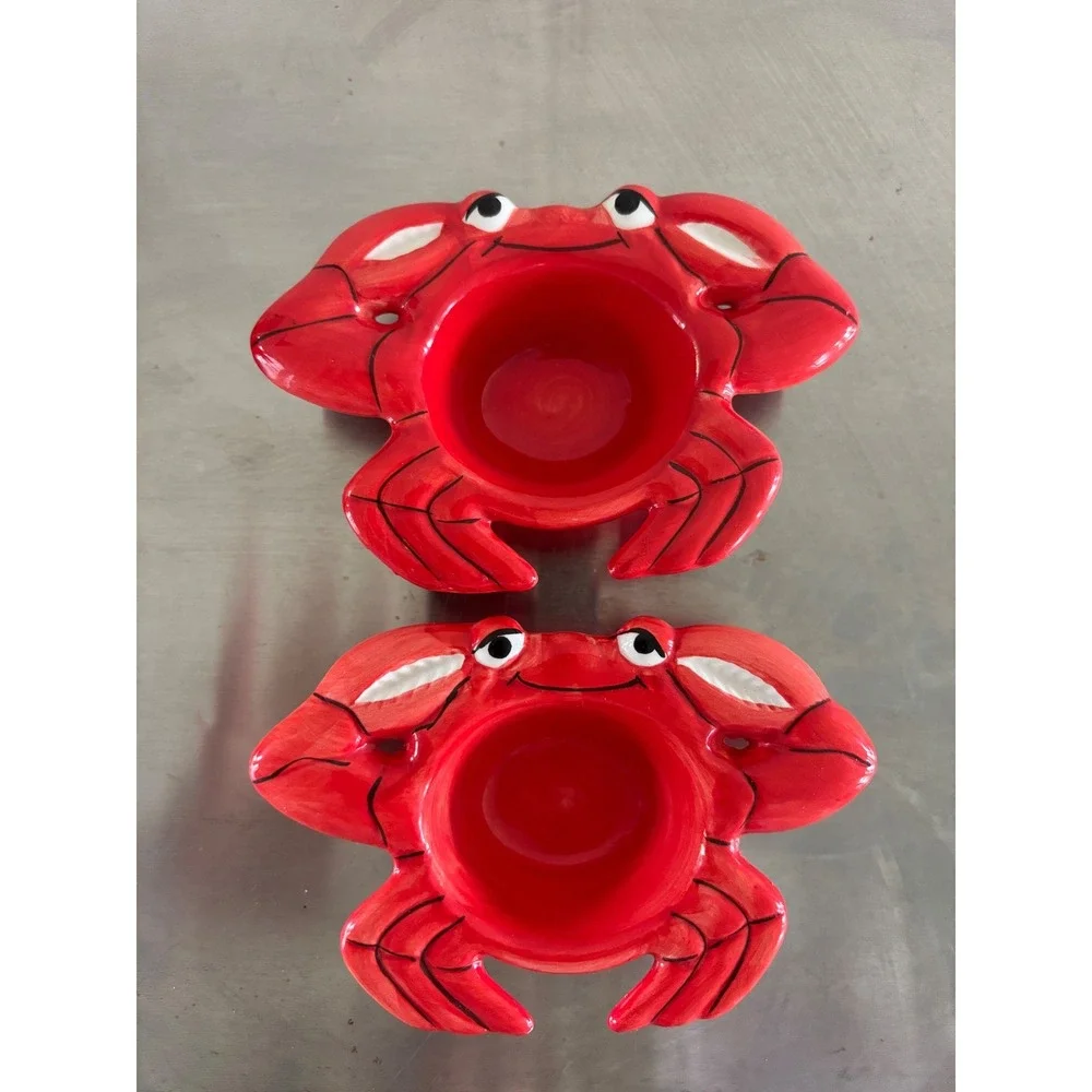 Le Gourmet Chef Vintage Red Ceramic Crab Serving Bowl and Dipping Cup Set 4pc